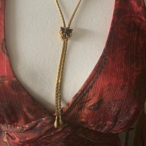Vintage bolo style gold strand black butterfly necklace